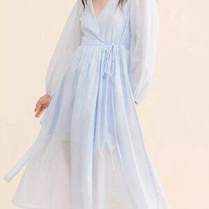 Ghospell Kenna Flowy Chiffon Cargo Wrap Dress Blue x Free People MED like new 🪻